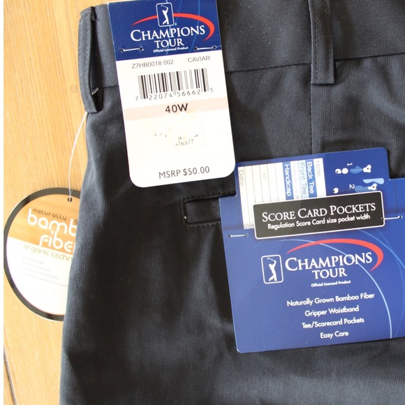 Golf Champions Tour NWT Organic Bamboo Caviar Black Golf Shorts 40W - Picture 8 of 8